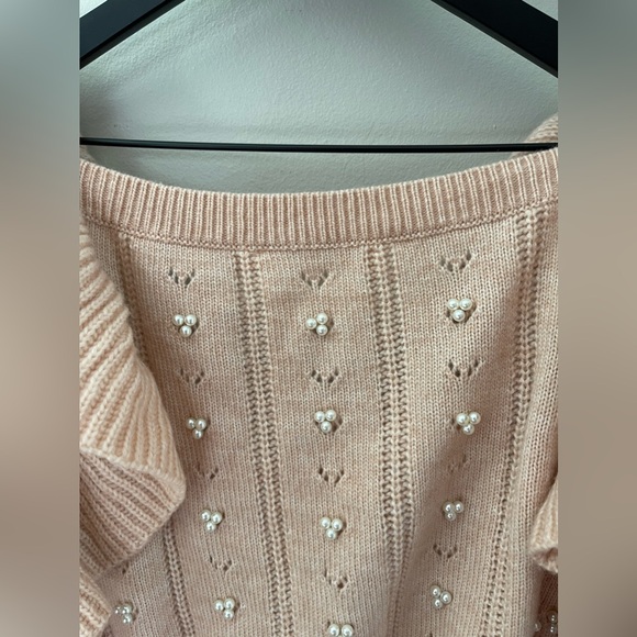 ASTR The Label Cabot Pearl Embellished Crop Ruffled Sweater In Blush Pink XL - Picture 6 of 10